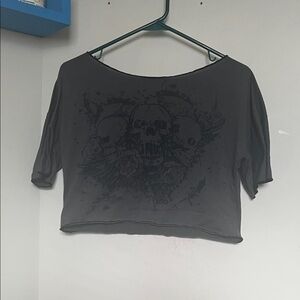 Women's Black Skull Graphic Crop Top